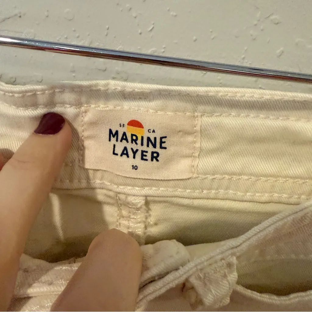 Marine Layer Full Length Raw Edge Bridget Pant in Cream - Image 7