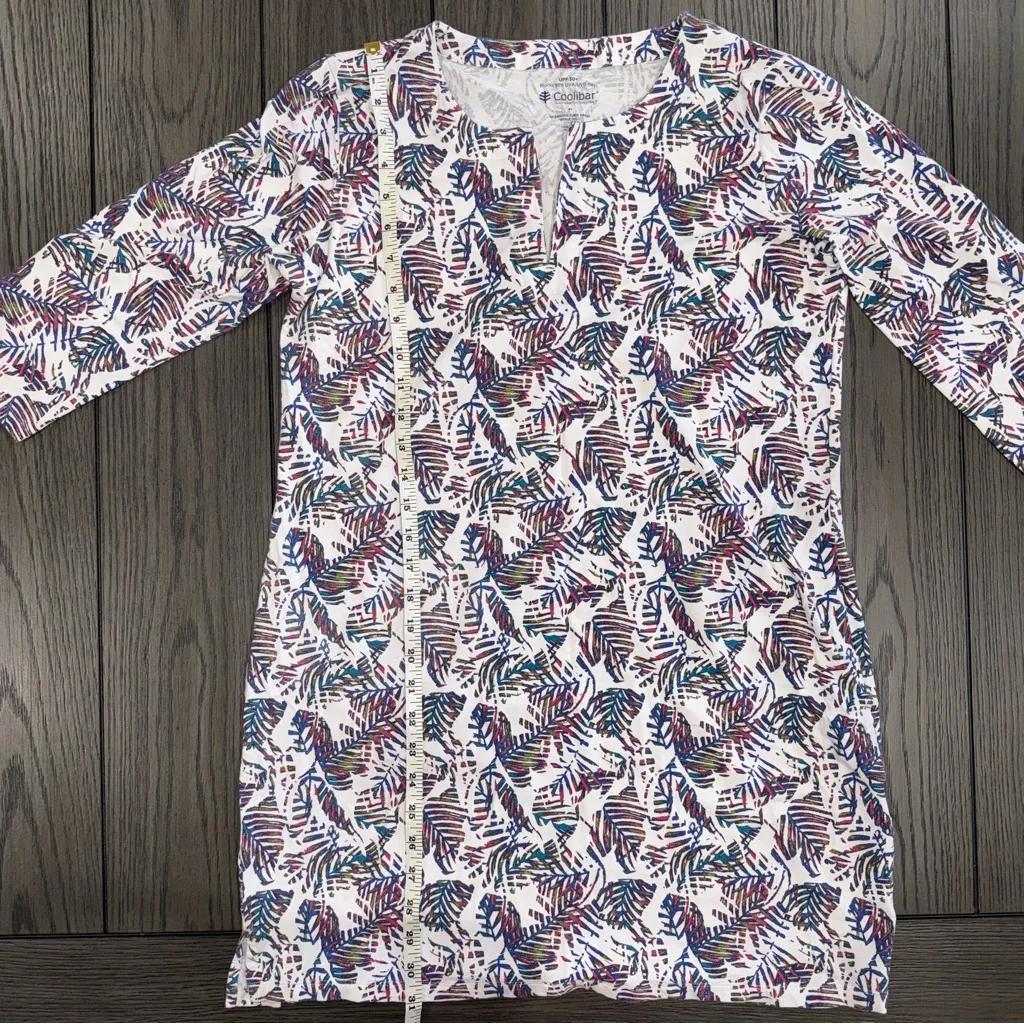 Coolibar Oceanside UV Protection Tunic Dress UPF 50+ Magnolia Pink Leaf Size M White Size M - Image 8