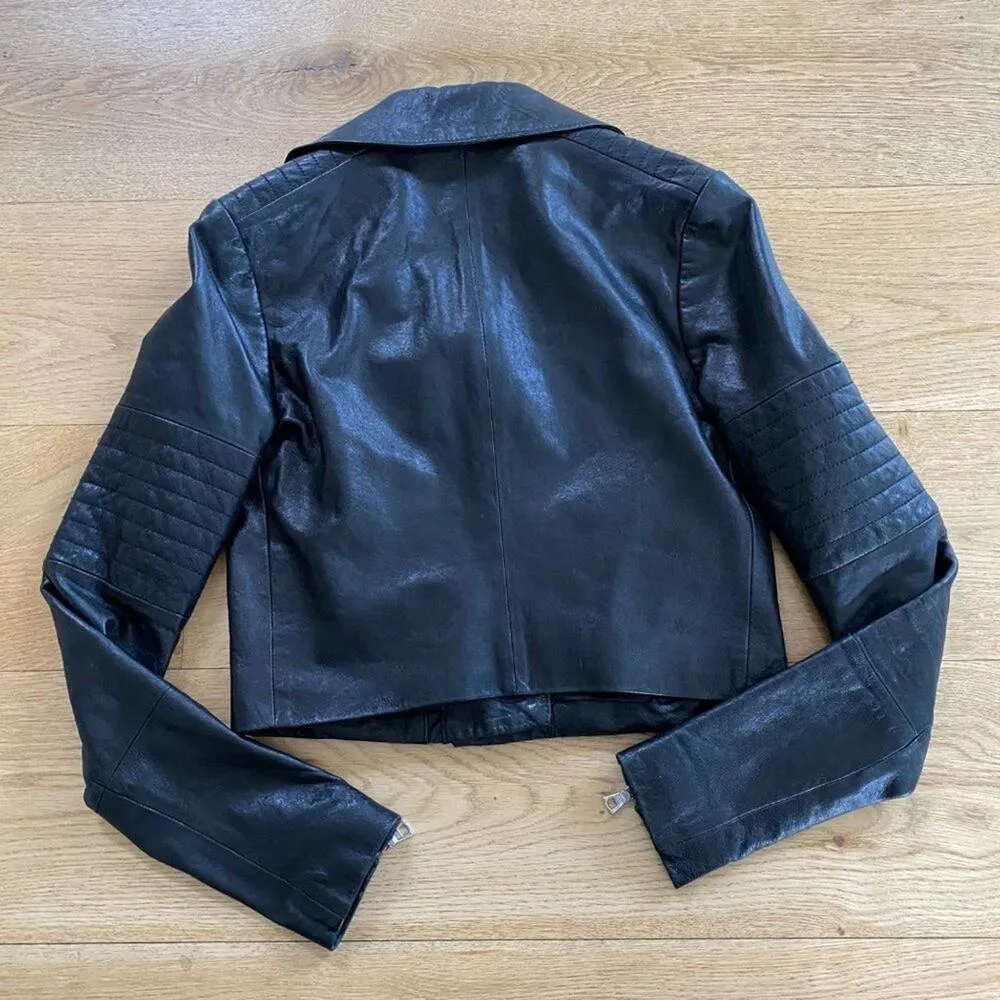 J Brand Zip Moto Biker Jacket in Black Leather - Image 3