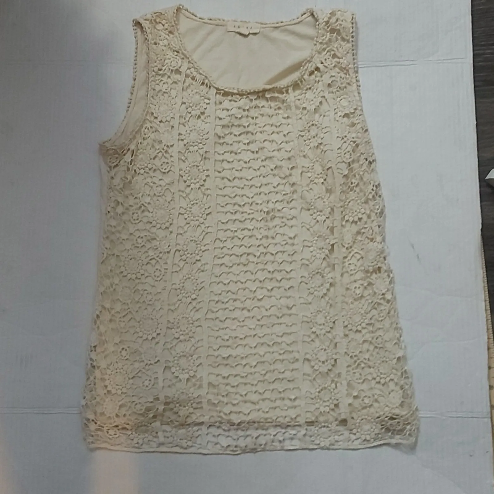 Adiva Crochet Cream Overlay Tank Top S Cottagecore Festival Hippie Grandmacore - Image 3
