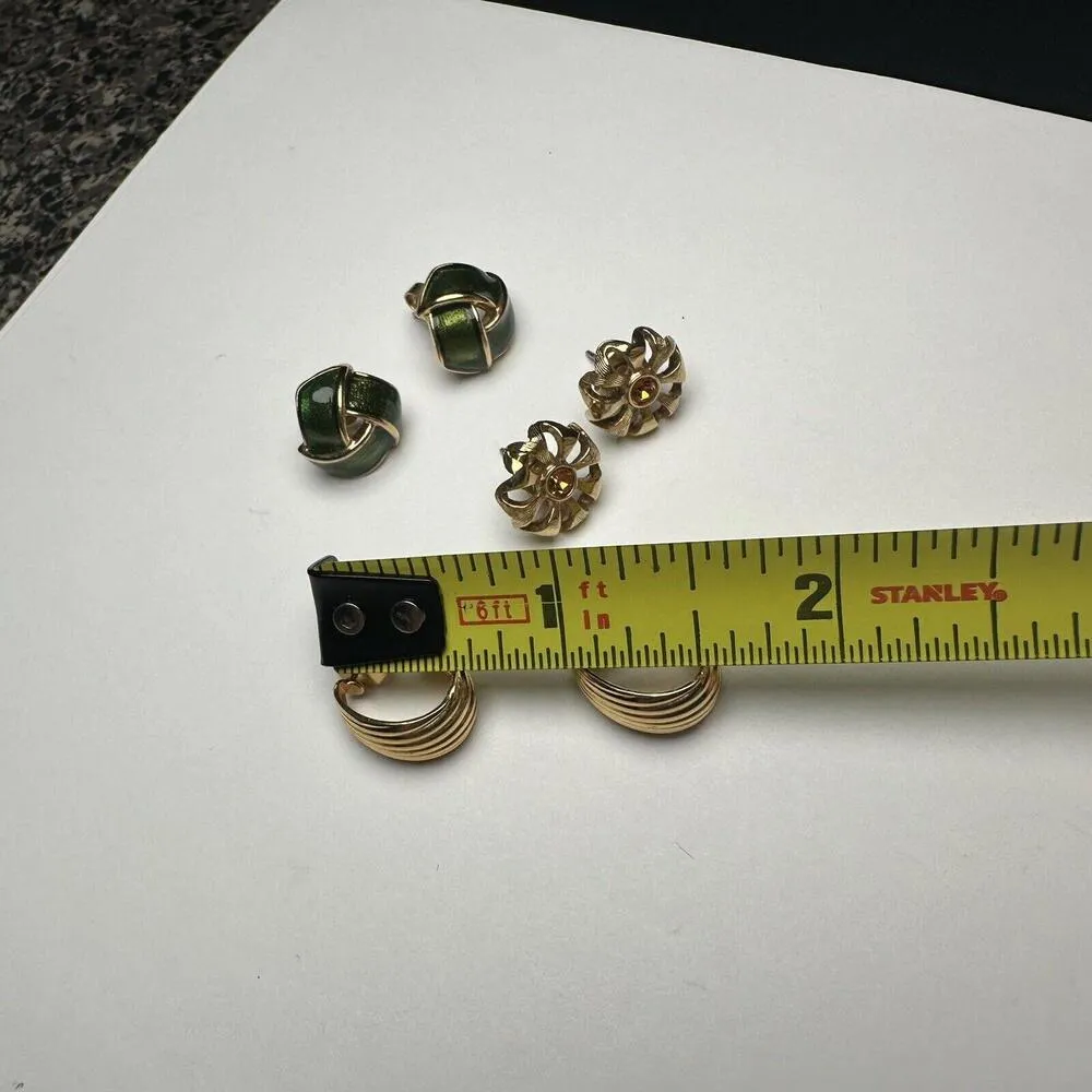 Avon Gold Tone Pierced Stud / Hoop Earrings Lot Of 3 Signed - Image 3