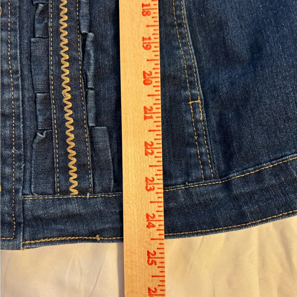 Live a Little Denim Jacket Medium Western Ruffle Embroidered Front Women’s M - Image 4