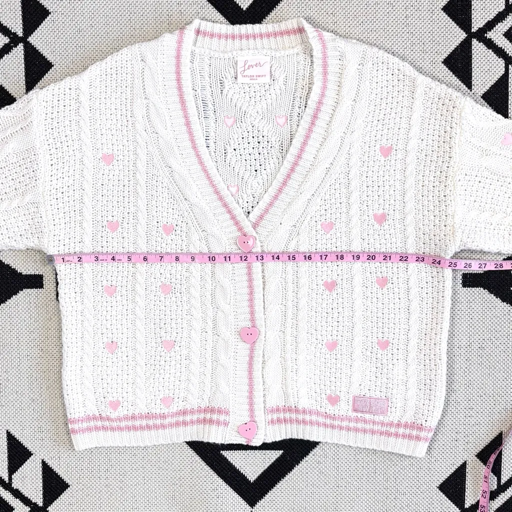 Taylor Swift Lover Album Heart Embroidered Cable Knit Cardigan M/L - Image 6