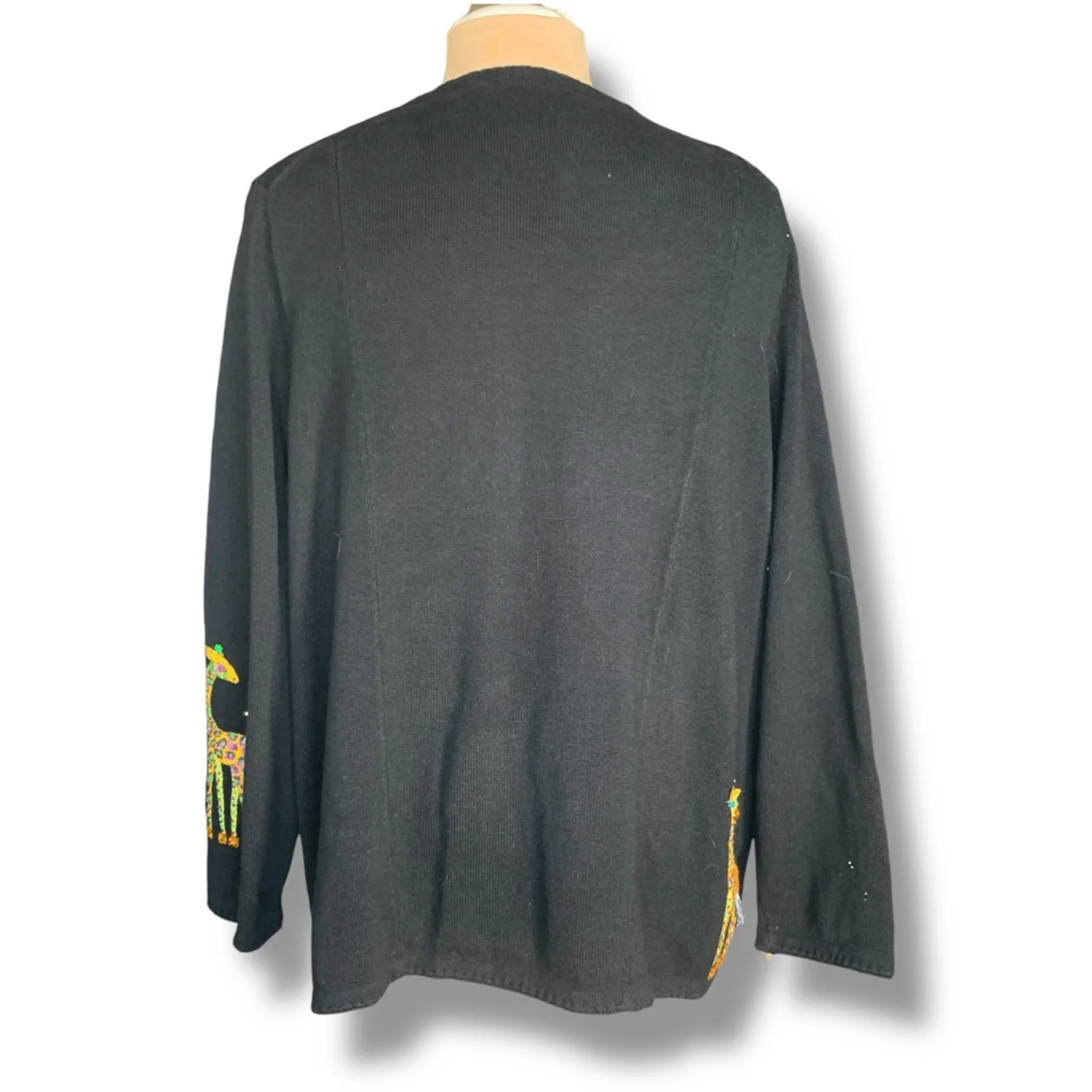 Vintage Michael Simon Giraffe Cardigan Black Embroidered Animal Print Sweater Size 3X - Image 3