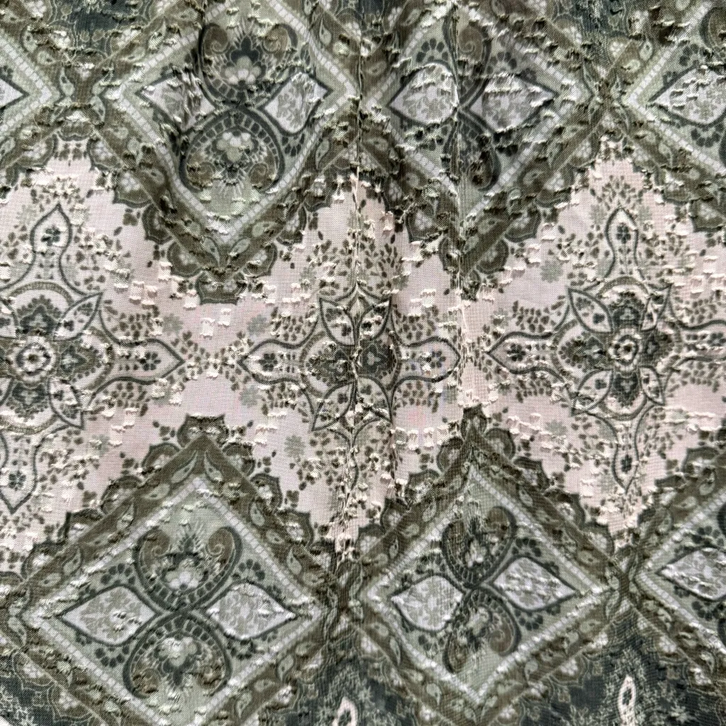 Elegant Olive Patterned Sleeveless Blouse/Cardigan, Size S - Image 4