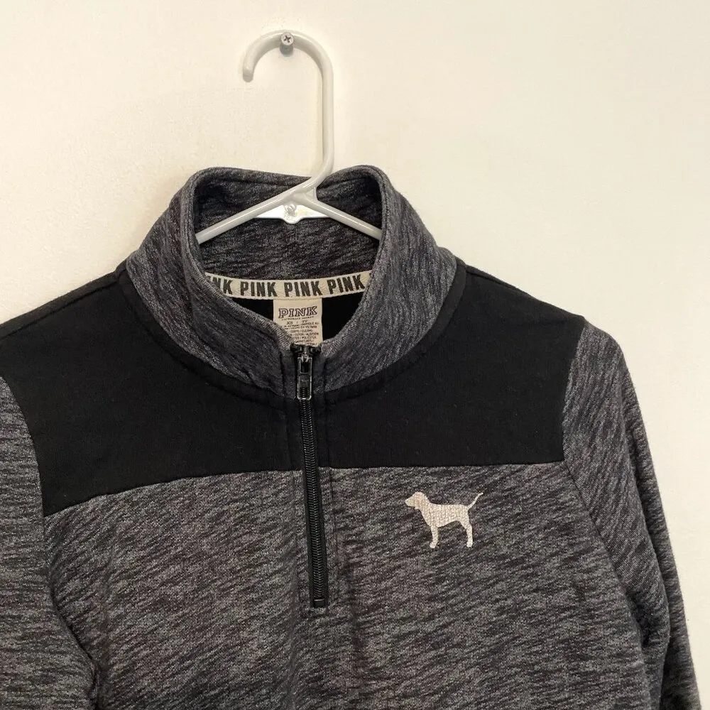 PINK VS VICTORIA'S SECRET Perfect Quarter 1/4 Zip Black White Colorblock Logo XS - Image 9