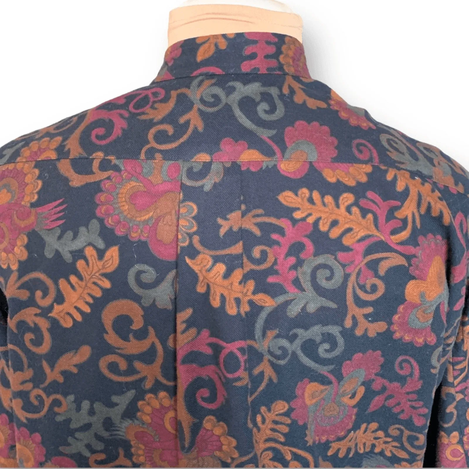 Vintage Breeches Shirt Button Front Long Sleeve Black Gold Abstract Leaf Print Size 8 - Image 4