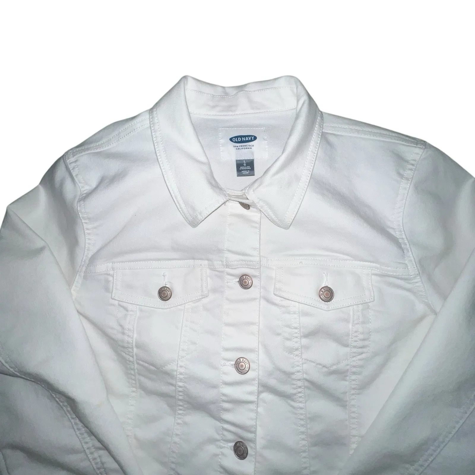 Old Navy White Denim Women's Size Large Classic Jean Jacket Retro Y2K Cotton - Image 2