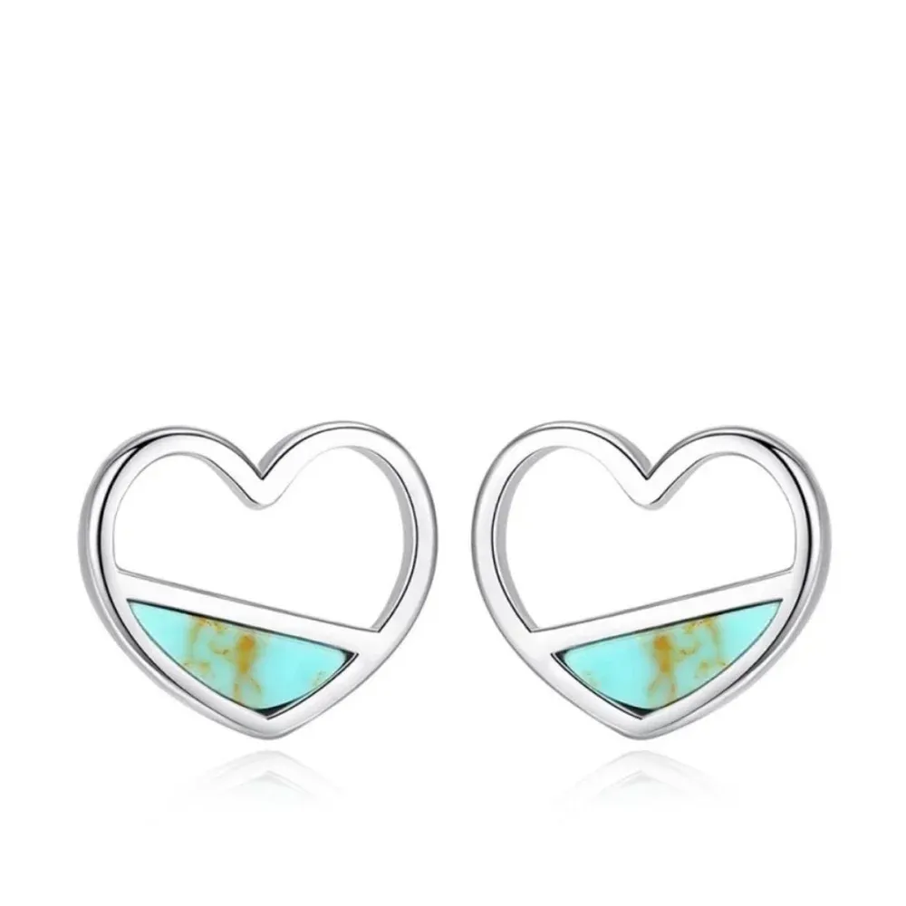 NEW Heart Earrings, White Gold Plated Sterling Turquoise , 9cm x‎ 1cm - Image 5