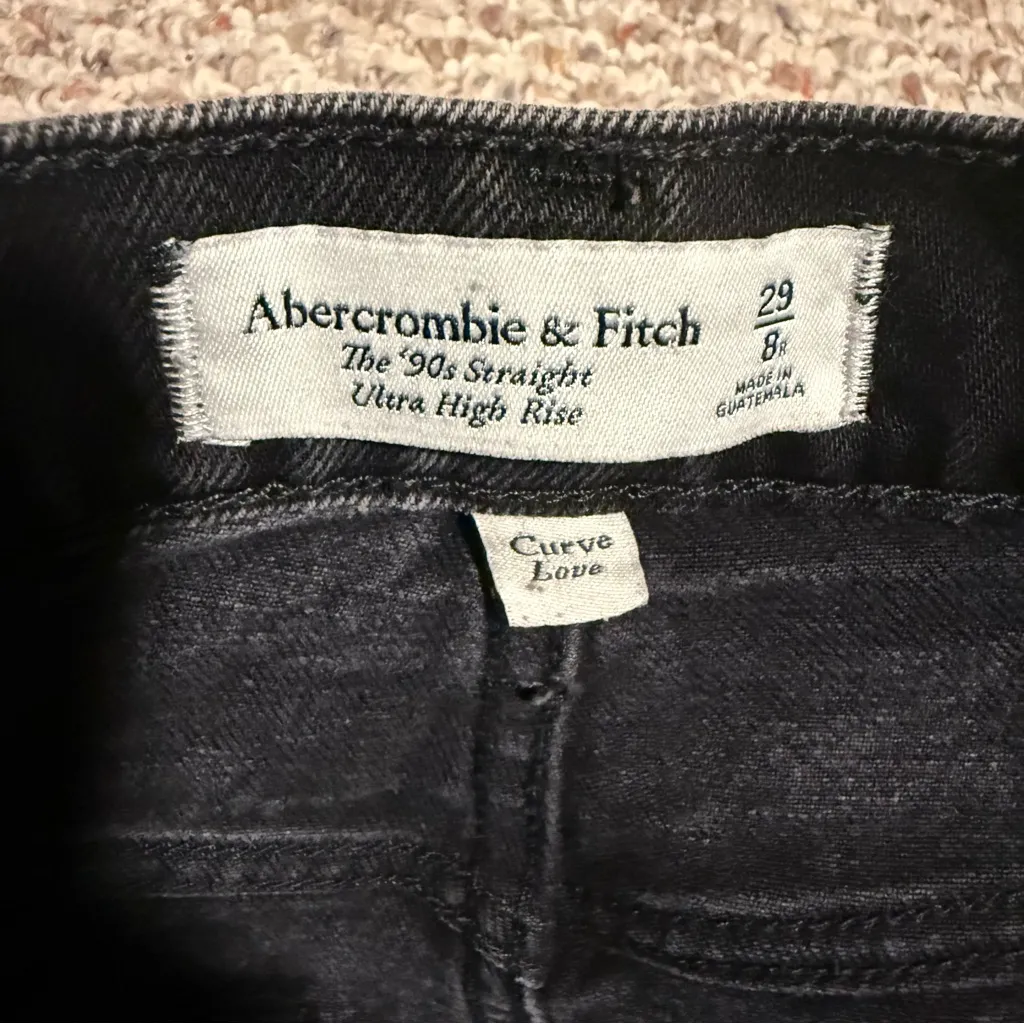 Abercrombie & Fitch 90s Straight Ultra High Rise Black Jean Curve Love Size 29 8 - Image 9