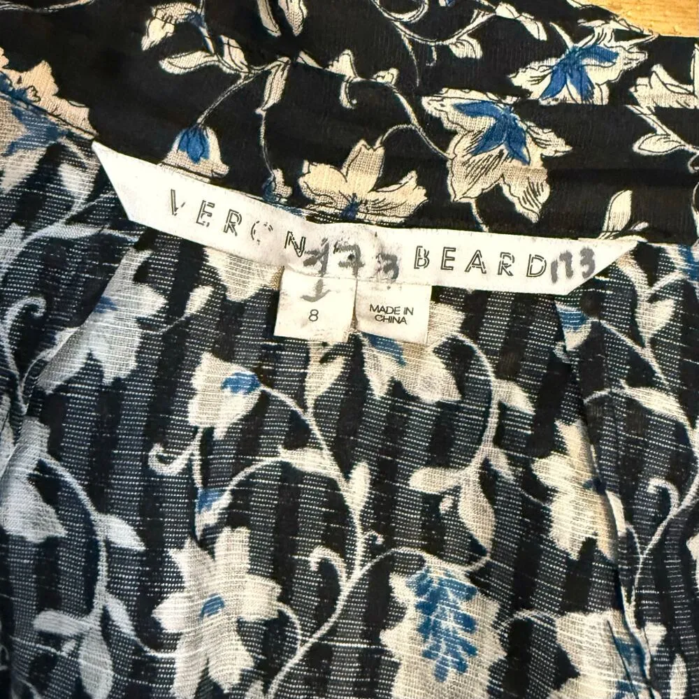 Veronica Beard Womens 8 Linen Silk Black White Floral Puff Sleeve Mini Dress - Image 9