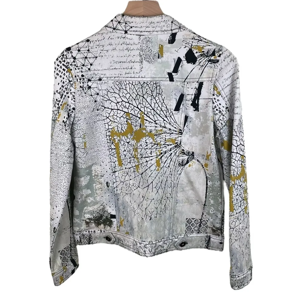 Simply Art by Dolcezza Buttoned Bomber Jacket Hydrangea Abstract Art Size Small White - Image 2