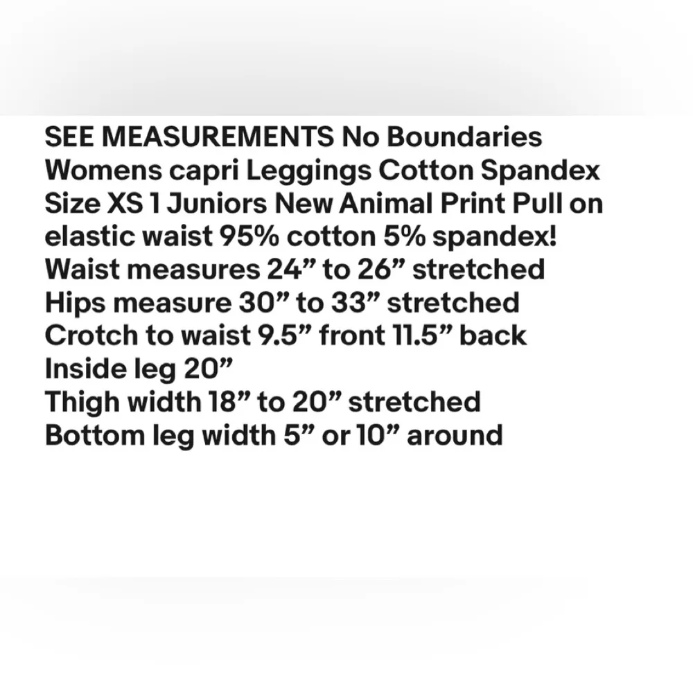 NO BOUNDARIES Capri Leggings Cotton Spandex Size XS 1 juniors Animal Print New Black - Image 7