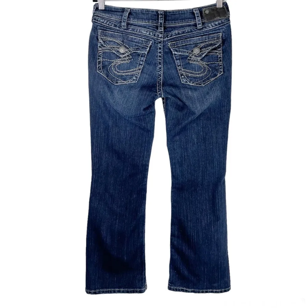 Silver Jeans Suki Surplus Dark Wash Bootcut Jeans Sz 30x30 Stitching Embellished - Image 3