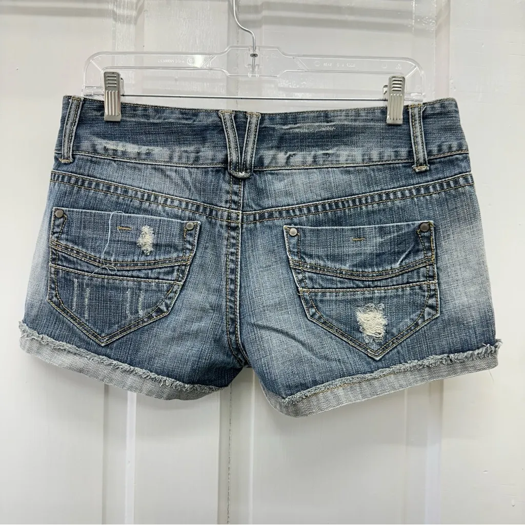 Maurices distressed denim jean shorts women's 9‎ 10 roll over hem - Image 2