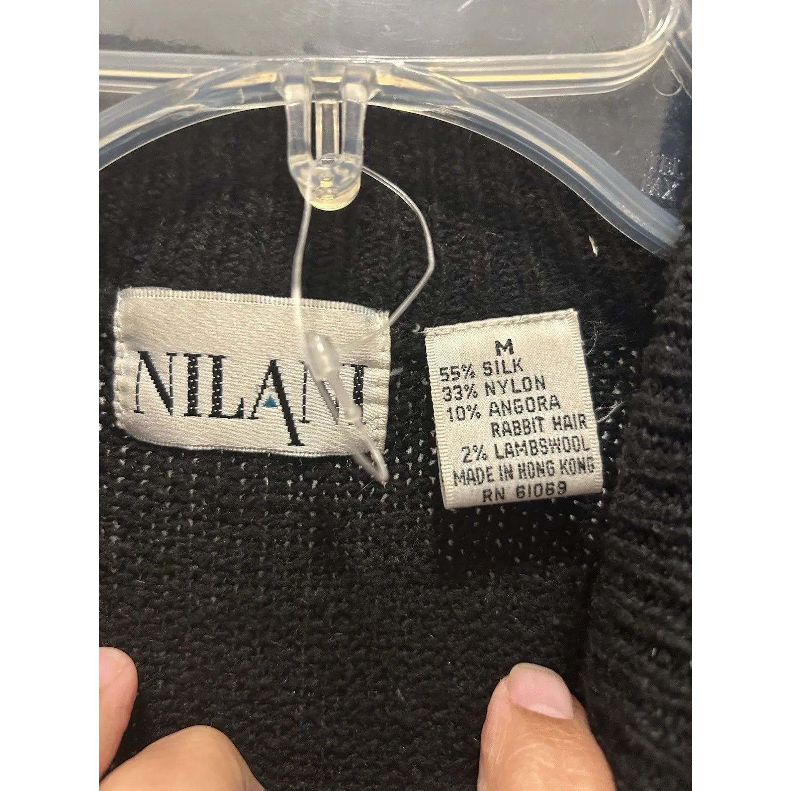 Women's Vintage 1990’s Silk Angora Wool Blend Pullover Mock Sweater Size Medium Black - Image 3