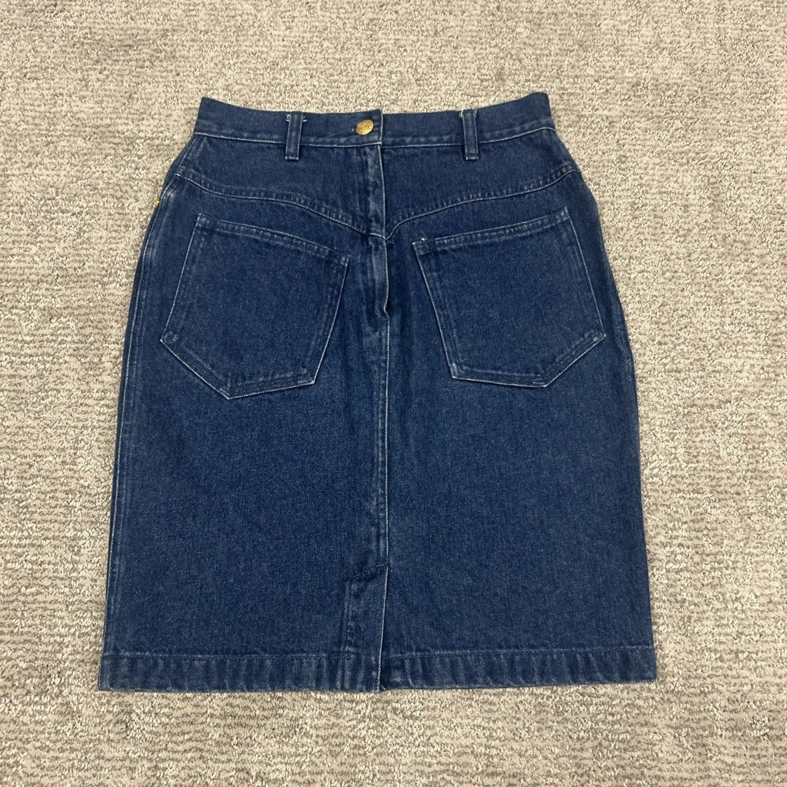 Vintage Escada Sport Denim Skirt Womens 36 Small Logo Blue Cotton Pockets - Image 4