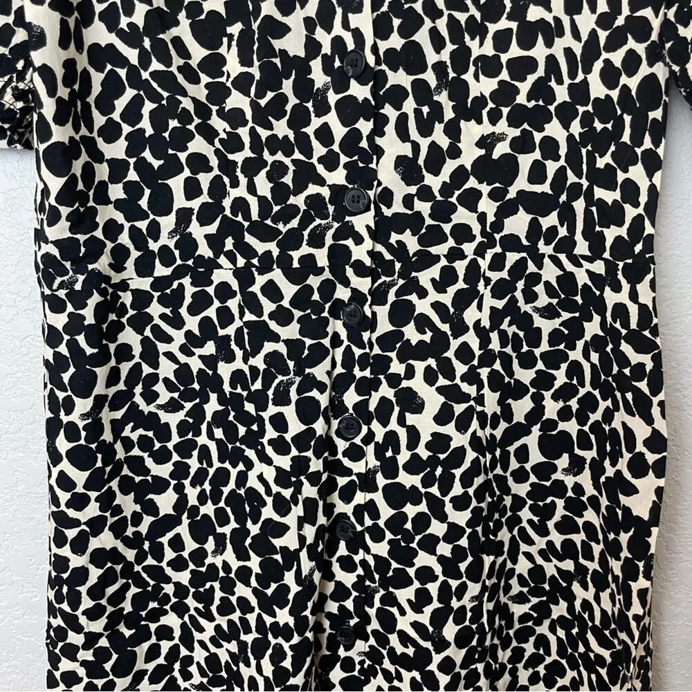 BNWT! H&M Leopard Print V-Neck Mini Button-up Dress w/ Puffy Sleeve Size M - Image 6