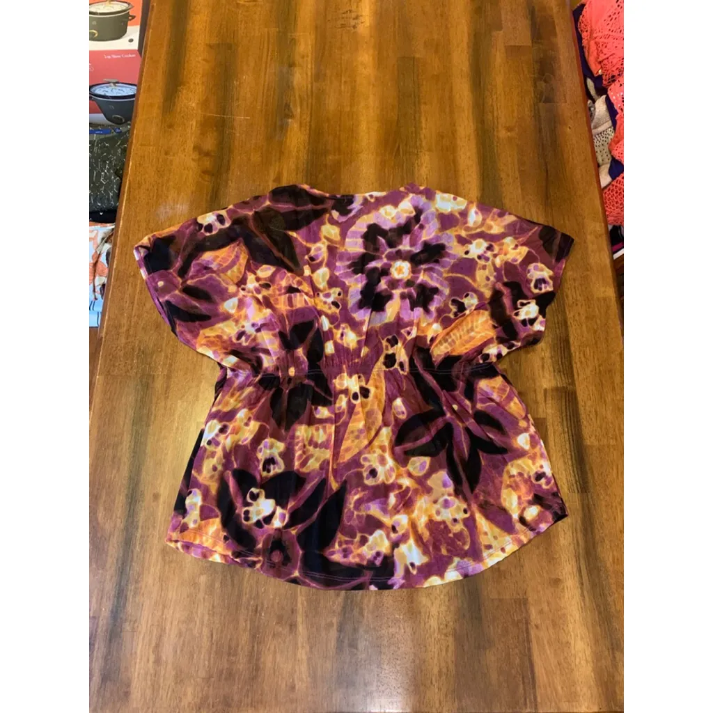 Alfani Blouse Large Purple Black Golden Yellow Embroidered Bead Embellishment - Image 7