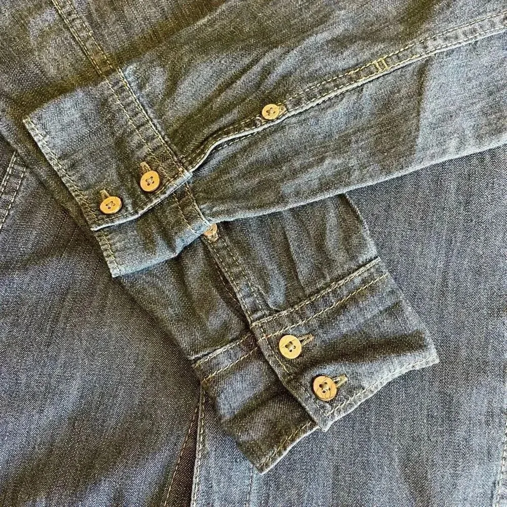 Clockhouse Denim Soft Button-Down Long Sleeves Blue Front Pocket Shirt M #1517 - Image 12