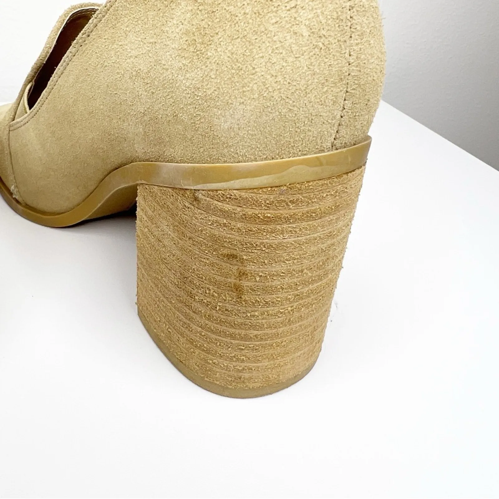 Joie Wevenly Suede‎ Square Toe Heeled Loafers 8.5 Tan - Image 6