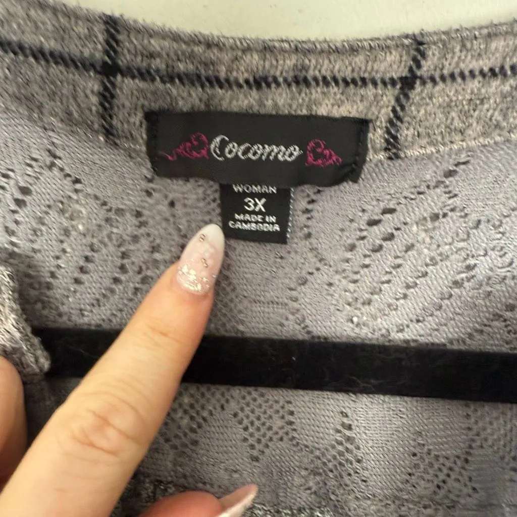 Cocomo Women’s 3X Gray Plaid Blouse Top Plus Size - Image 2