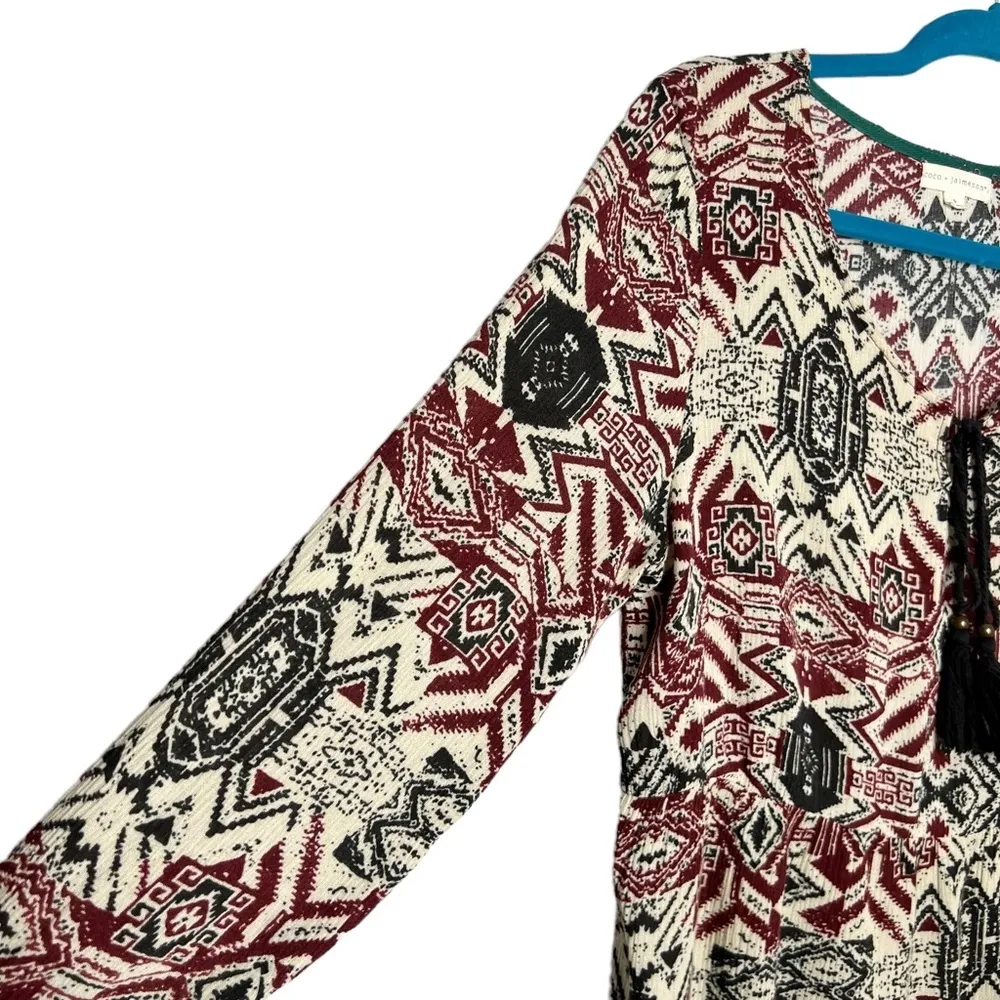 Coco +Jaimeson Boho Tassel Tie Neck Flare Sleeve Blouse - Image 3