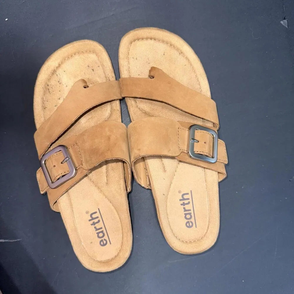 Earth Brown Leather & Cork Comfort Cushioned Strappy Slip-on Casual Sandals 8.5M - Image 14