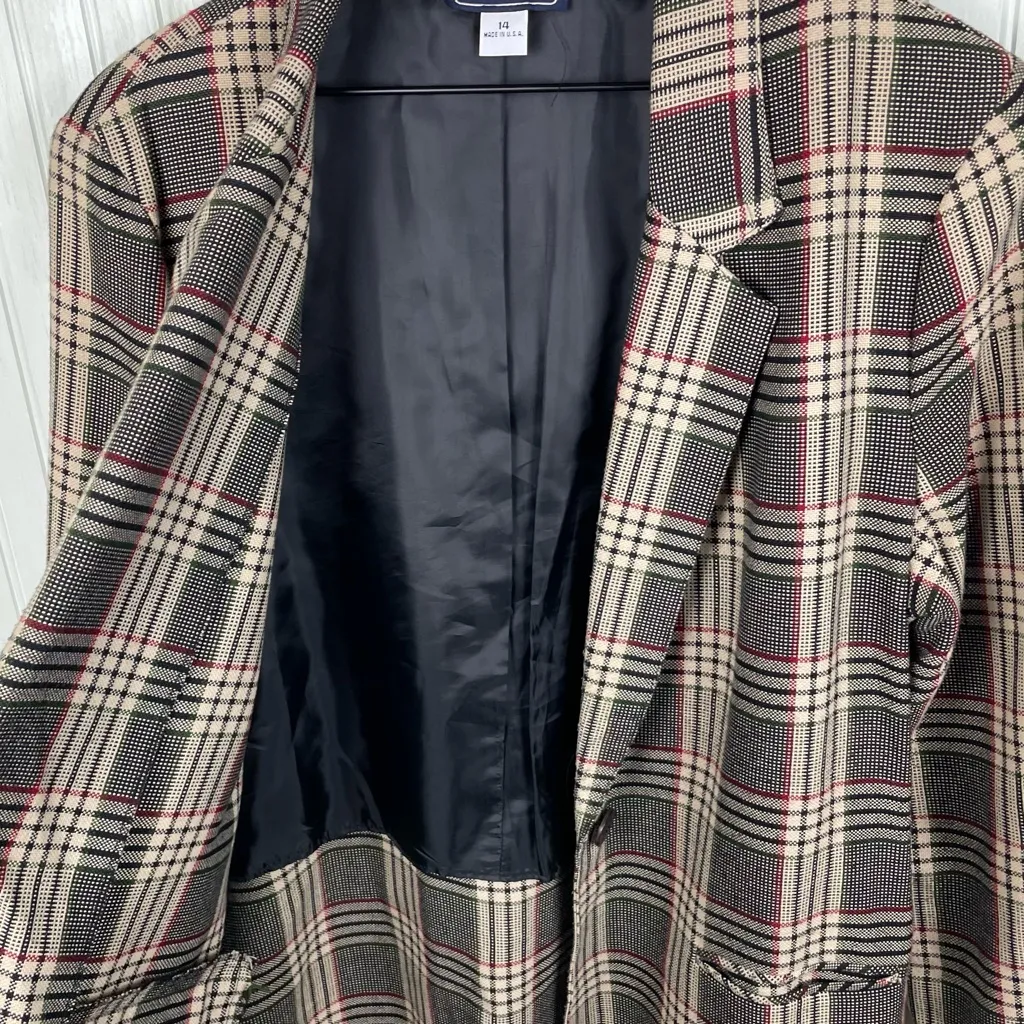 Vintage 90s Requirements Plaid Blazer Women's Size 14 Dark Academia Preppy Twee - Image 4