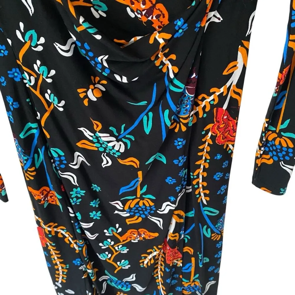 Desigual Black Butterfly Print Mock Faux Wrap Dress size small - Image 4