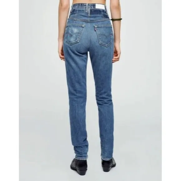 $595 NWT RE/DONE x LEVI'S DOUBLE WAISTED DRAINPIPE JEANS SZ 26 - Image 2