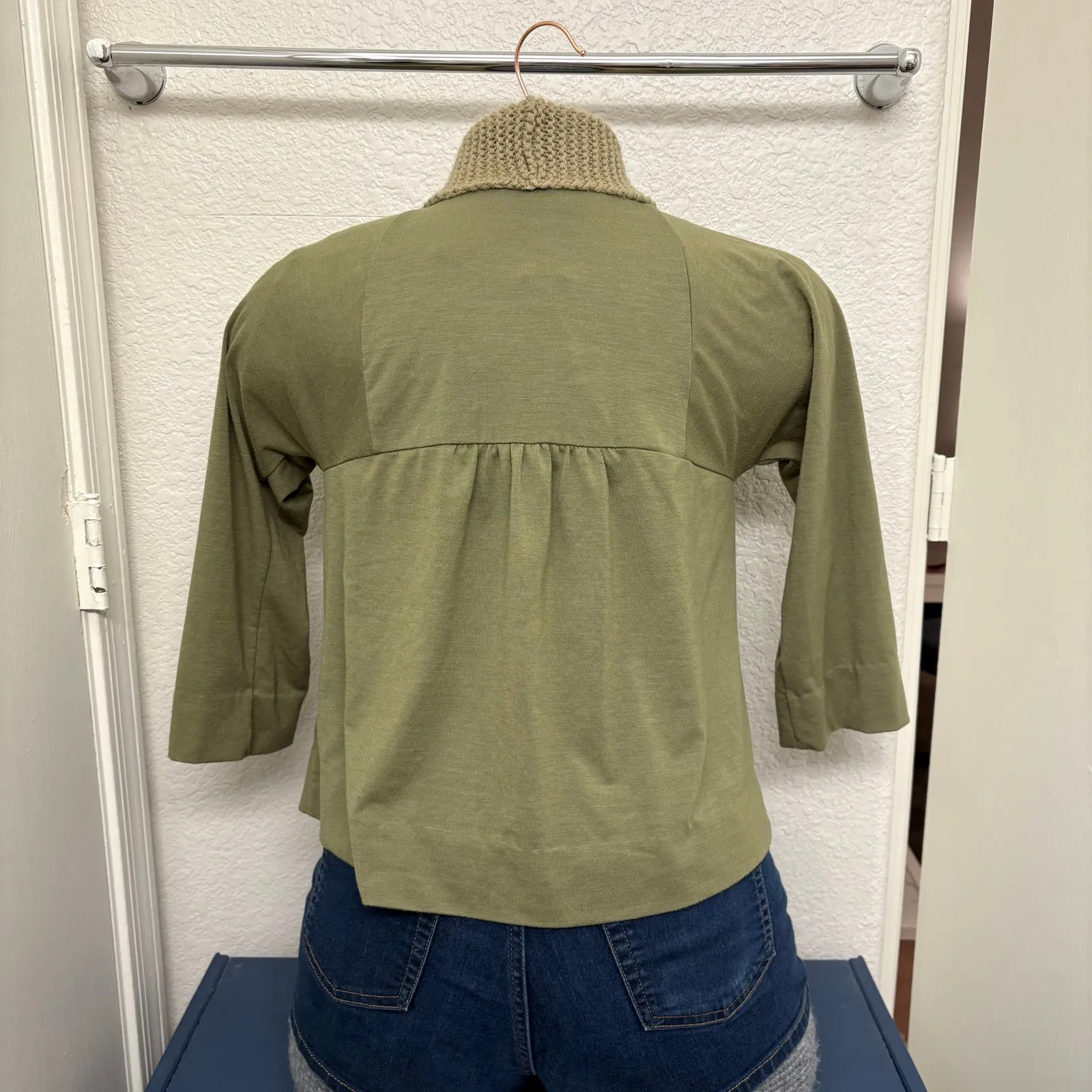 Anthropologie One September Olio Cardigan Knit Open Front Green 3/4 Sleeve M Size M - Image 5