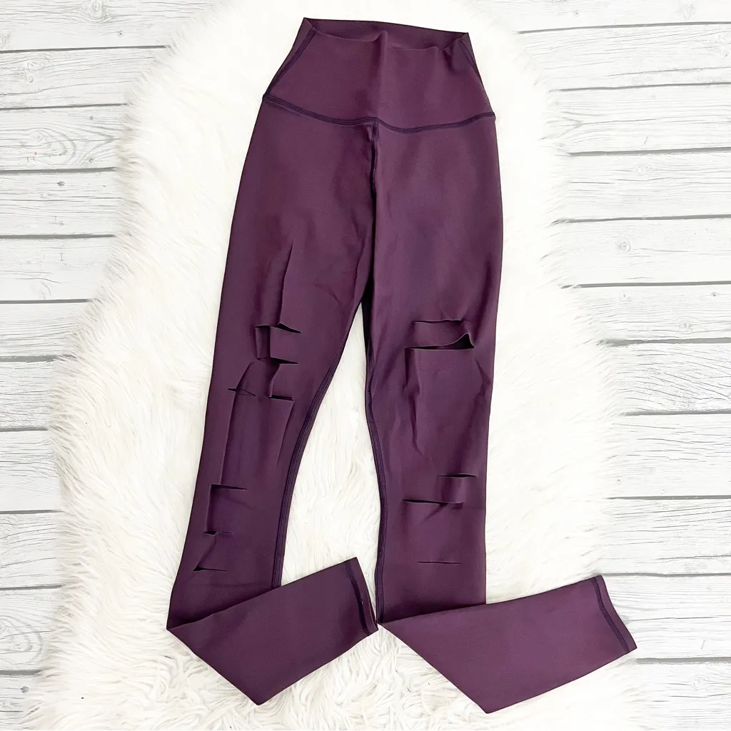 ALO Yoga Purple Ripped Warrior Slash Leggings - Image 3