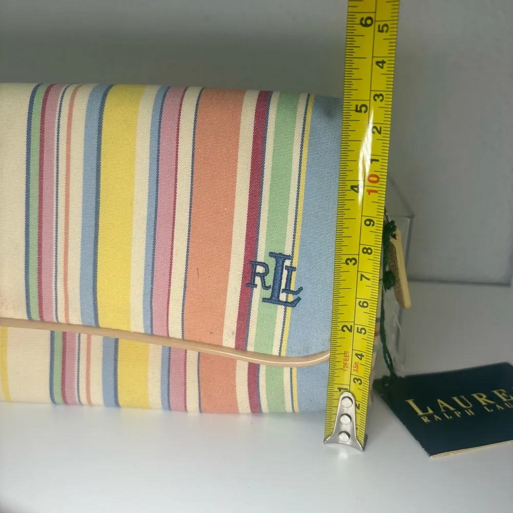 Vintage Ralph Lauren Stripped Cosmetic Makeup Bag w/ Mirror Zipper - Image 7