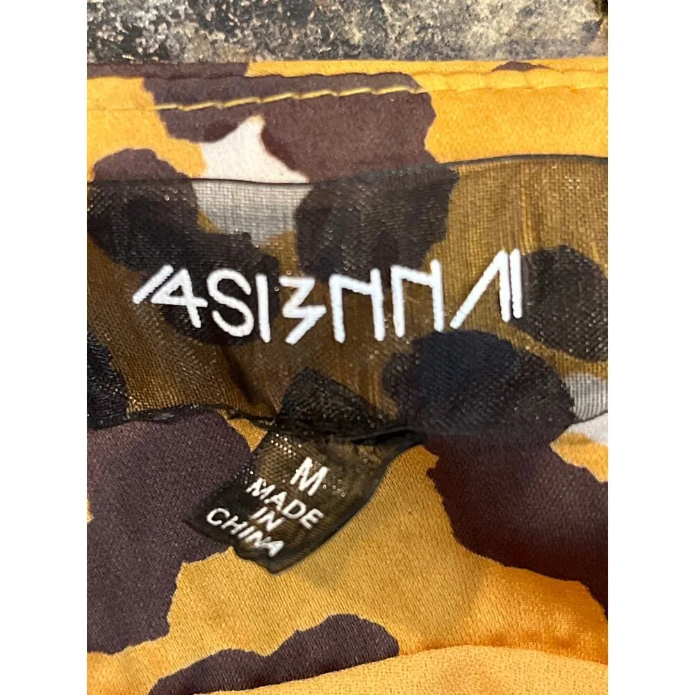 4SI3NNA Quinn Medium Gold Orange Black Animal Print Satin Midi Skirt - Image 7