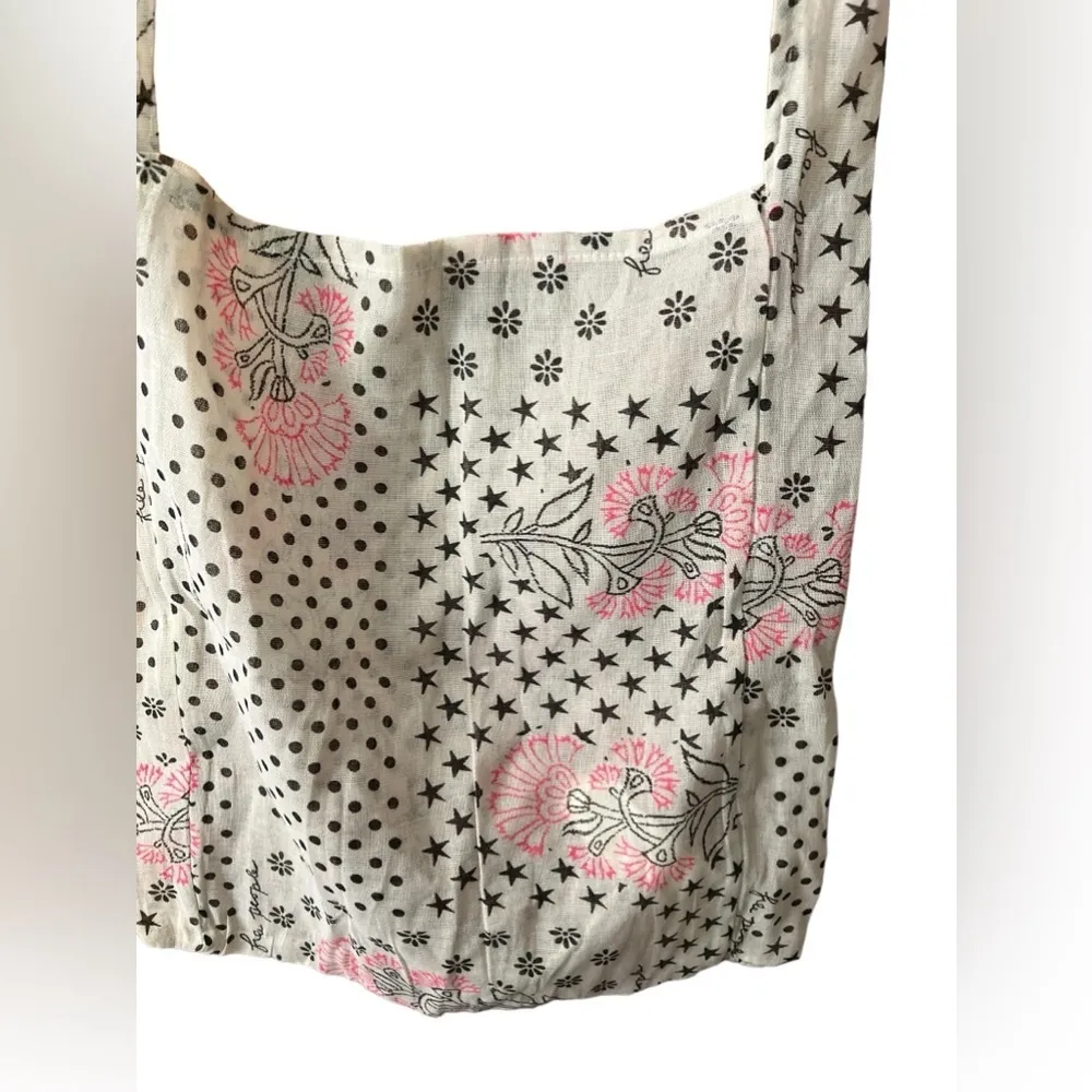 Free People Reusable Tote Crossbody Cloth Bag Sling Boho Bag Flower Stars Circle - Image 2