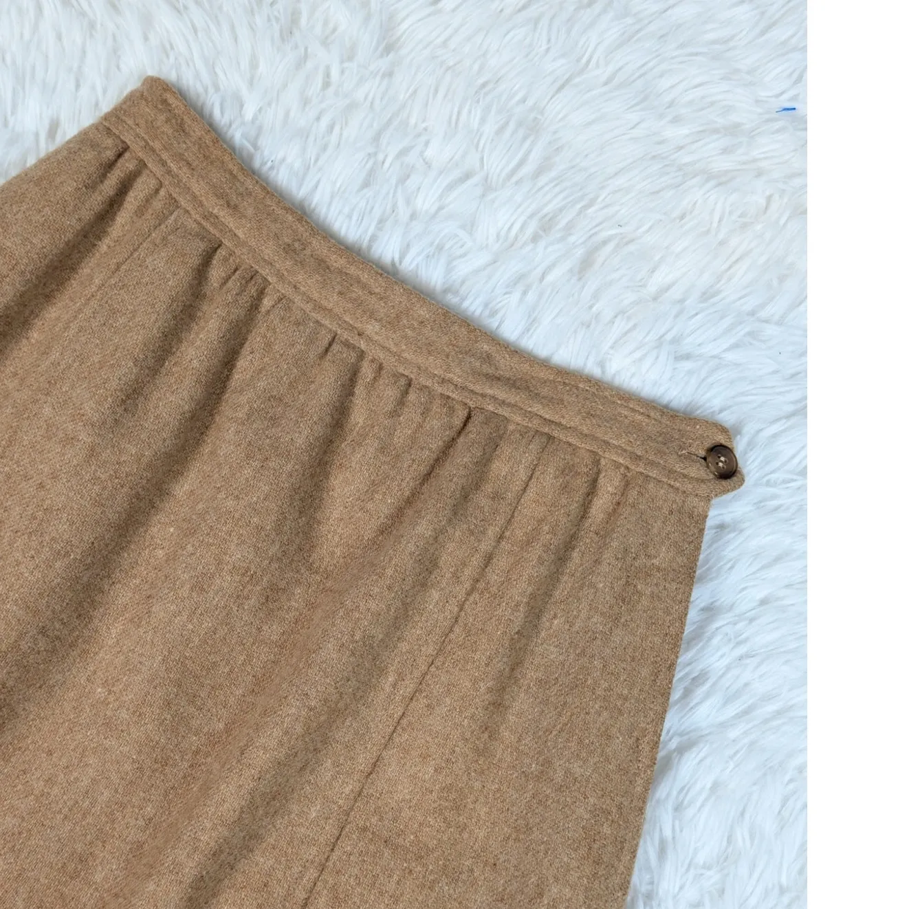 70s Vintage Villager Camel Wool A-Line Midi Skirt Classic Preppy Tailored Skirt - Image 13