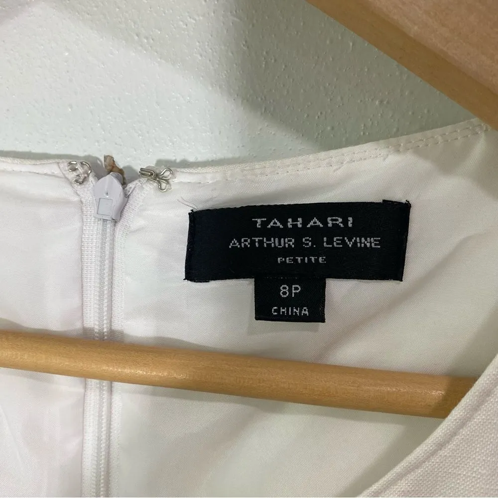 Tahari ASL Petite White Linen Blend Sheath Ruffle Knee Length Dress Size 8P - Image 8
