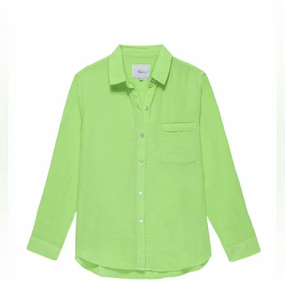 Rails Ellis Organic Cotton Gauze Shirt – Jade Lime, Size Small - Image 6