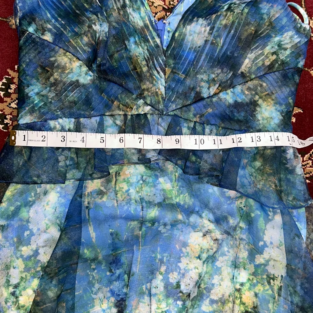 Theia Long Dress Floral Formal Flowy Size 8 HOCO wedding party event Empire‎ wst Blue Size L - Image 10