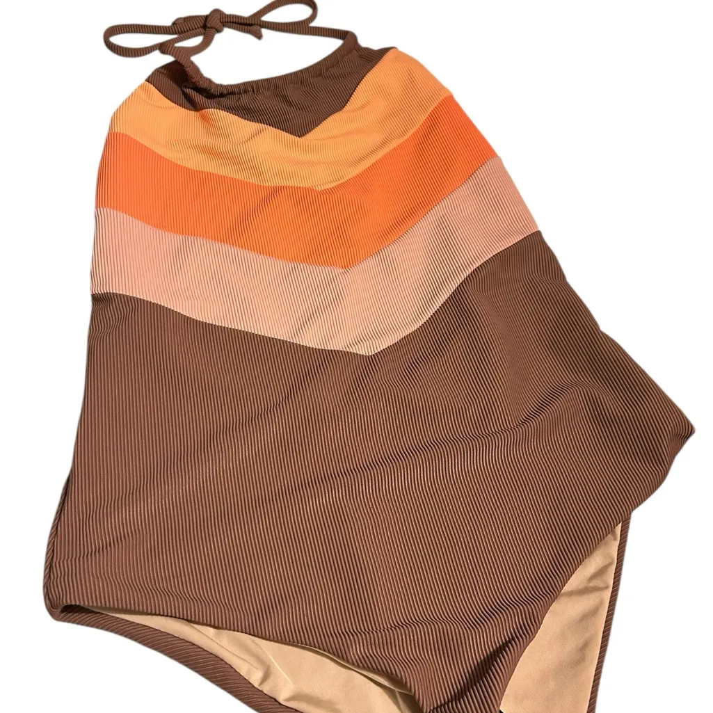 New beach riot melena swimsuit one piece brown peach orange colorblock Medium - Image 4