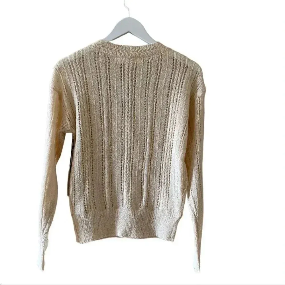 ASTR Faux Wrap V-neck Pointelle Knit Pullover Sweater in Beige Cream SZ XS - Image 10