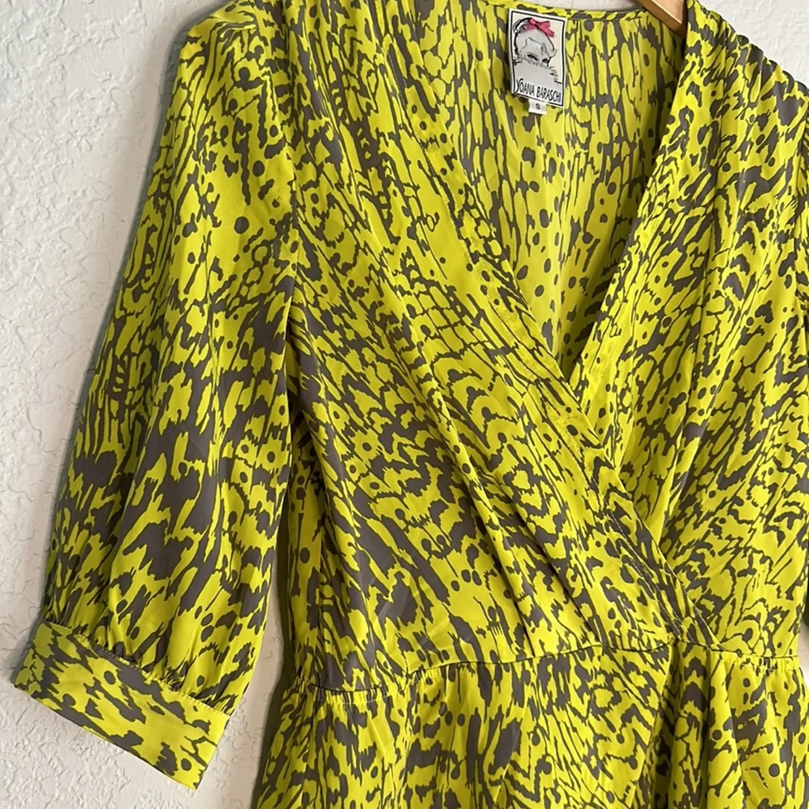 Yoana Baraschi Lime Green Wrap Silky Blouse Top Watercolor Artsy Anthropologie - Image 2