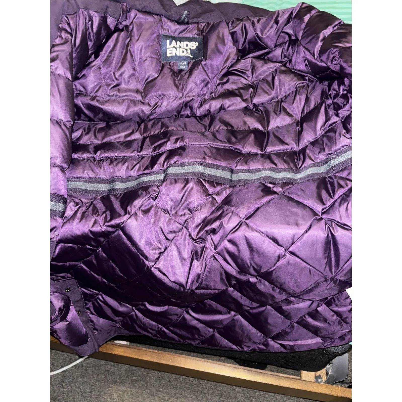 Lands End Women’s Size LP Purple Full Zip Snap Hooded Waterproof Heavy Down Coat - Image 11
