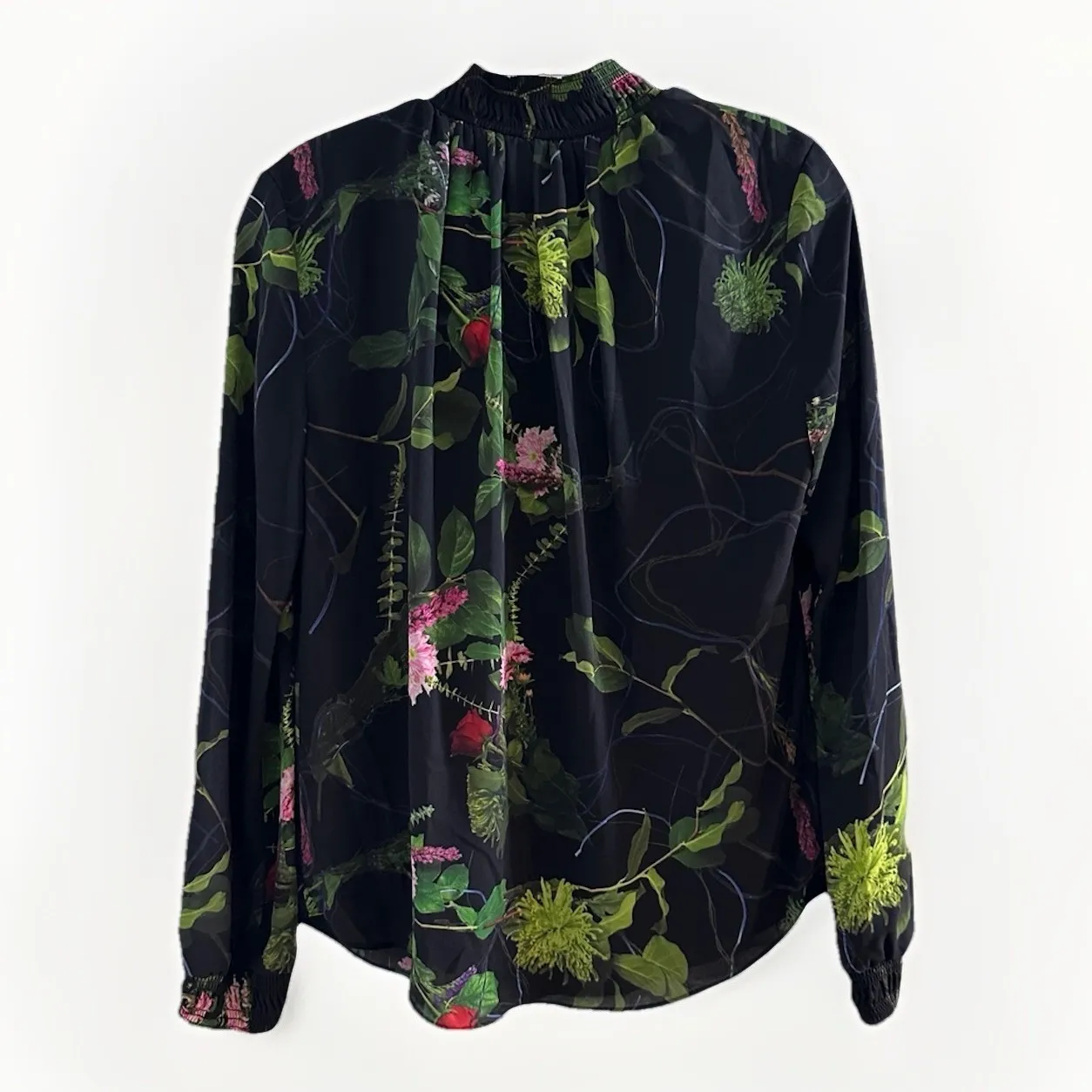 Aritizia Babaton Botanical Floral Print Blouse Smocked  Sleeve Shirt Chiffon XS - Image 4