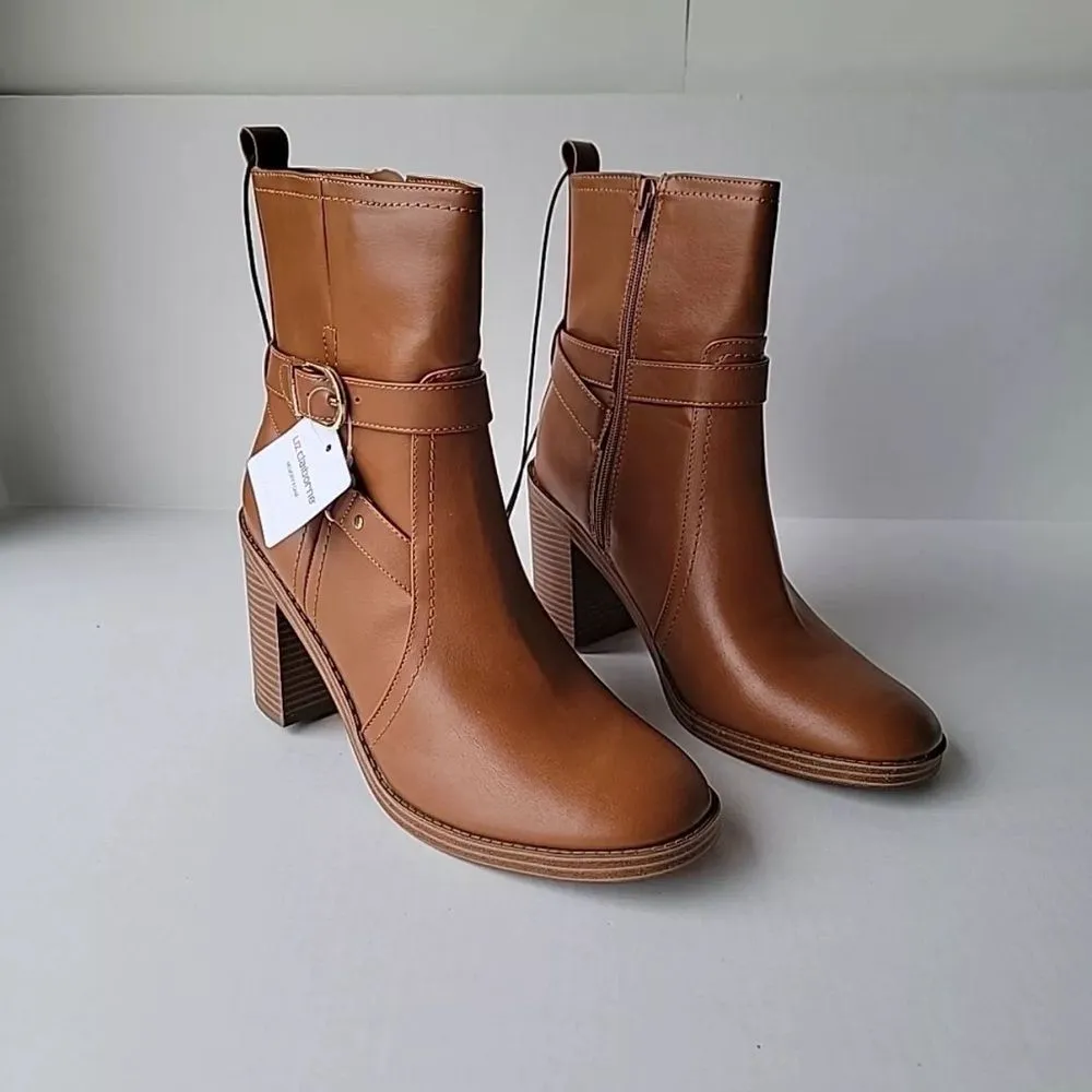 Liz Claiborne Womens Olinda Block Heel Booties Brown Size 10M - Image 3