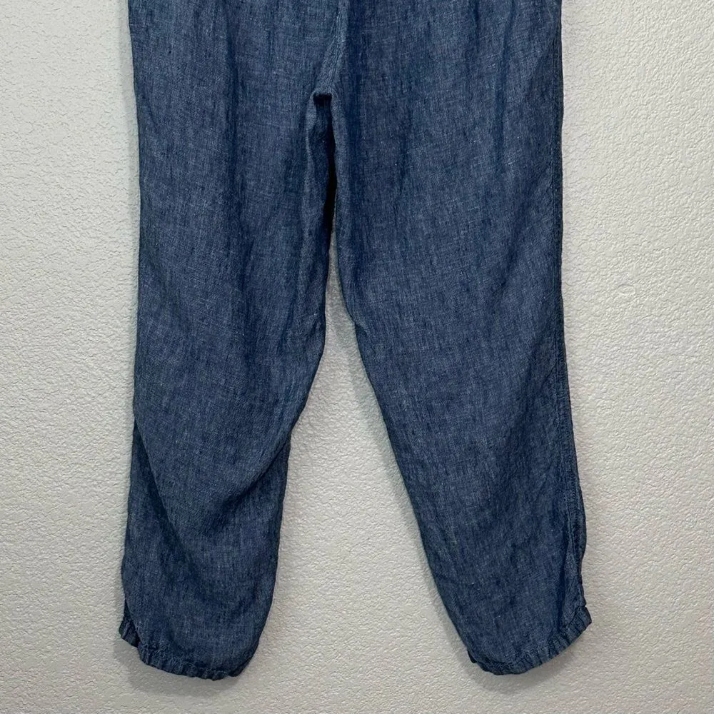 J. Jill 100% Linen Blue Chambray Pull On Ankle Pants - Image 10