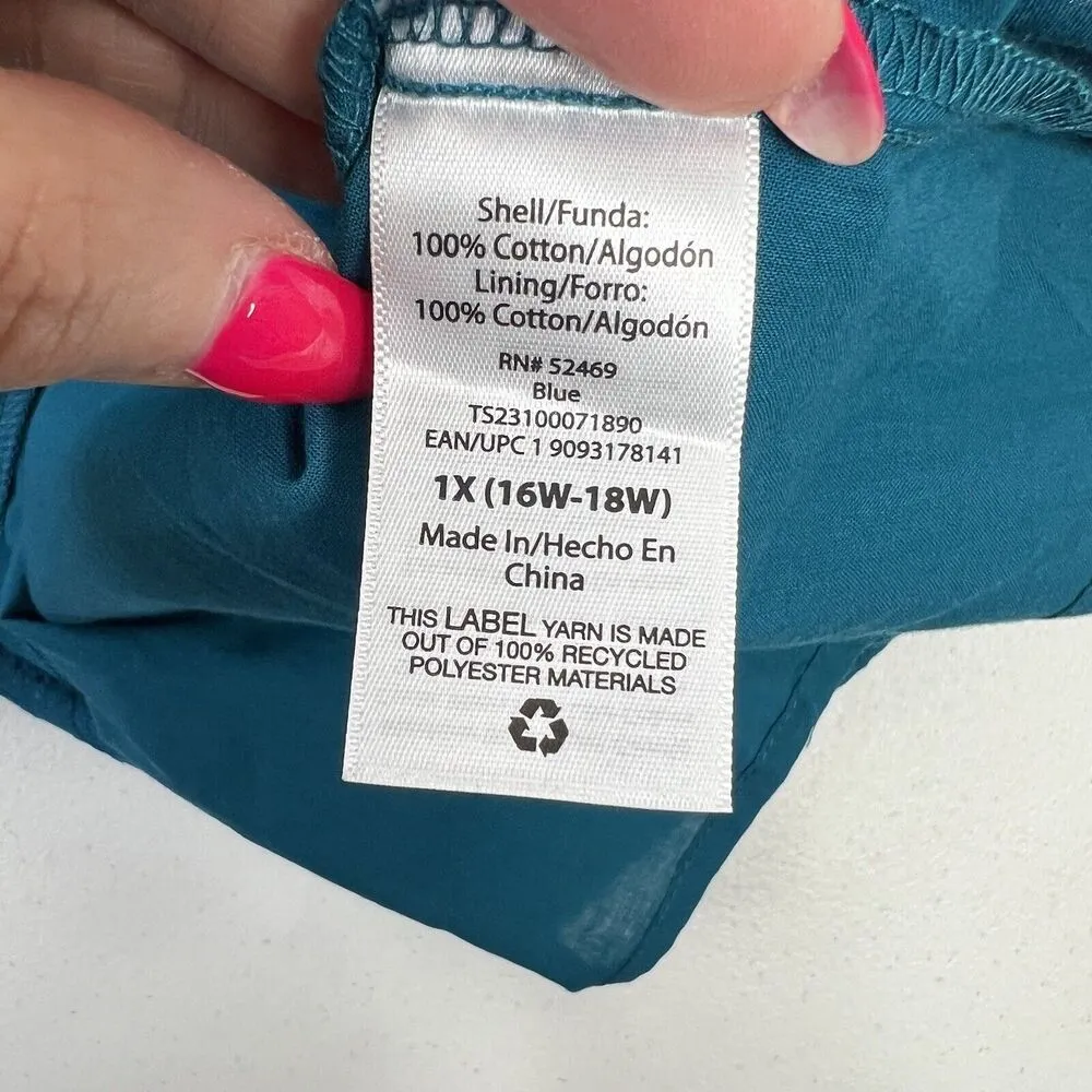 Terra & Sky Plus Size 1X Babydoll Dress Woven Eyelet Blue Ruffle Detail Women's - Image 10