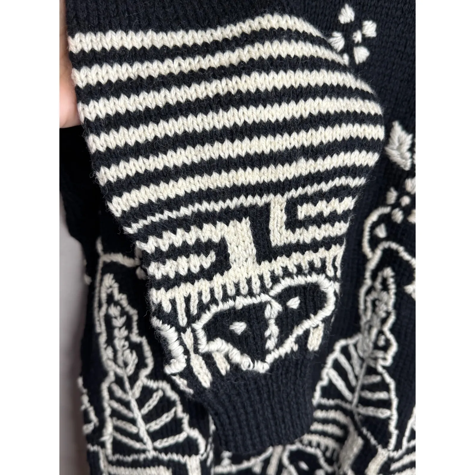 VTG NWT Roberta Freymann Bergdorf Goodman Handknit Wool Black White Sweater Sz M - Image 4