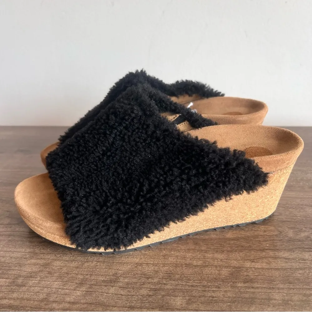 PAPILLIO Namica Teddy Shearling Women's Wedge Slide Size 39 aka 8 #242707 Black - Image 3
